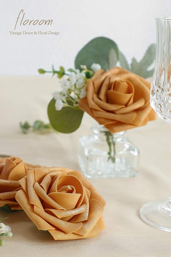 Artificial Flowers 50pcs Real Looking Gold Foam Fake Roses - Image 4