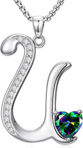 Valentines Day Gifts for Women Alphabet A to Z Initial Birthstone Pendant Necklaces for Women - 18k White Gold Plated Personalized Name Jewelry Valentine Mothers Day Birthday Gifts for Women Her Girlfriend
