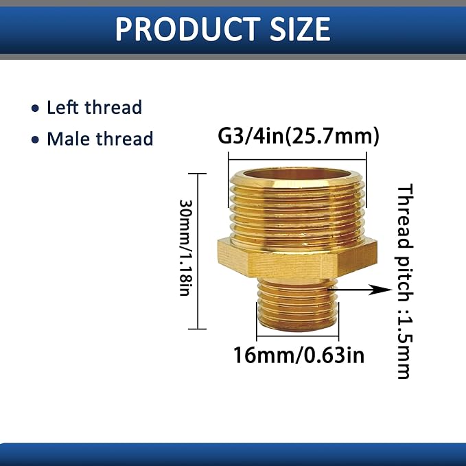1 Pcs M16 x 1.5mm Male to G3/4in Male Adapter, Welding Hose Coupler Adapte - Image 2