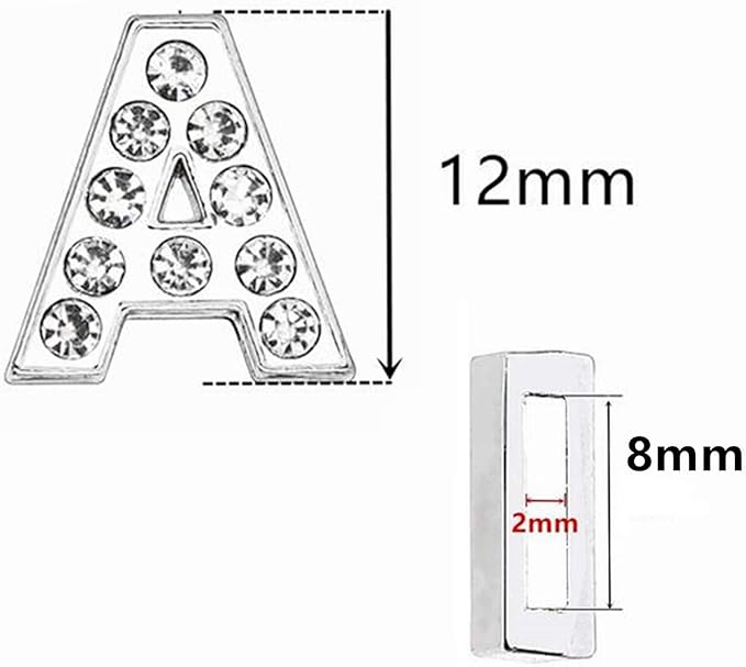 150 PCS Full Rhinestones 8mm Slide Alphabet Letters A for DIY Slide Wristbands Bracelets,Jewelry Making Charms, Silver A
