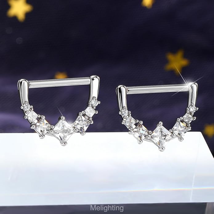 Melighting 14G Star Nipple Rings Steel 316L Nipple Piercing Jewelry Clear CZ Nipple Bars Clicker Nipple Barbell For Women Men 14mm
