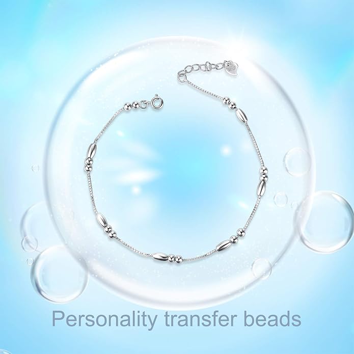 WINNICACA 925 Sterling Silver Anklets for Women Adjustable Beaded Butterfly Opal Anklet Bracelet Foot Chains Jewelry Gifts for Women Beach Birthday Christmas Gift