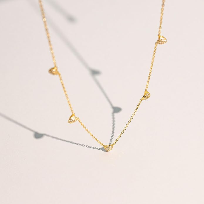 VRIUA Necklaces for Women - 14K Gold/Silver Plated Dainty Chain Necklace with Five Charms: Diamond, Bow, Snowflake, Cross, Flower, Clover, Butterfly, Heart, Star of David, and Star Trendy Jewelry