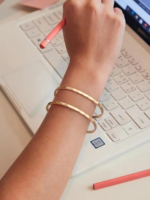 PERNNLA PEARL Dainty Gold Bar Bracelet for Women Simple Delicate Thin Cuff Bangle Hook Bracelet 18K Gold Plated Handmade Minimalist Jewelry