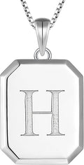 YL Initial Necklace 925 Sterling Silver Square/Round/Heart Letter Pendant A-Z Alphabet Polished Jewelry for Women
