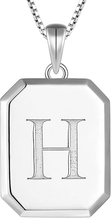 YL Initial Necklace 925 Sterling Silver Square/Round/Heart Letter Pendant A-Z Alphabet Polished Jewelry for Women