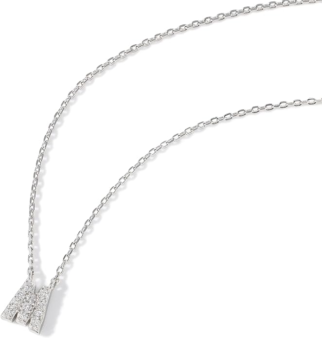 JTV Sterling Silver Initial Necklace for Women, 0.13 CTW White Cubic Zirconia Letter Pendant, Rhodium-Plated, Personalized Monogram Jewelry, Gift Box Included, 18”