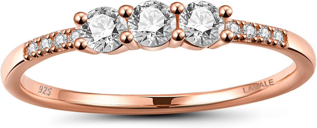 LAVALE Round Cut Moissanite Wedding Band for Women, Brilliant D Color VVS1 Clarity Classic Lab Created Diamond Solitaire Ring 18K White Yellow Rose Gold Vermeil 4 Claw Knife Edge Moissanite Rings