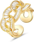 KissYan Gold Rings for Women, 14K Gold Plated Adjustable Statement Irregular Geometric Diamond Twisted Open Stackable Band Chunky Finger Rings Dainty Cubic Zirconia Jewelry Gifts