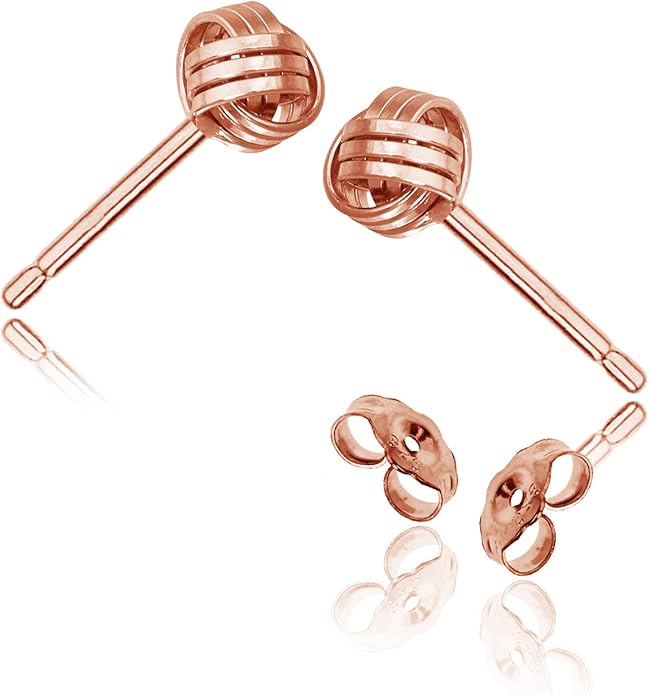 Solid 925 Sterling Silver 5mm Love Knot Stud Earrings | Gold Plated Classic Love Knot Twist | Hypoallergenic | Secure Friction Back Closure | High Polished Stud Earrings