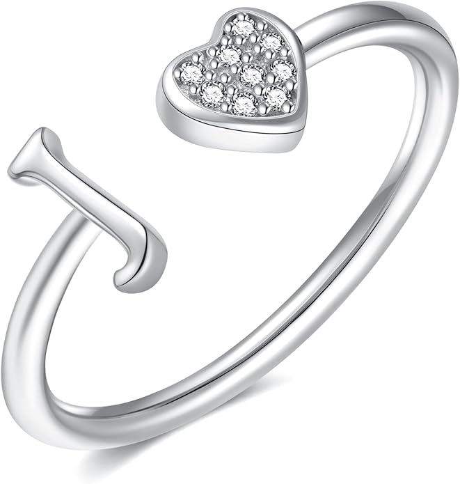 Valentines Day Gift Initial Rings for Teen Girls - S925 Heart Sterling Silver Rings for Teen Girls | 14K Gold/Rose Gold/Sterling Silver Plated Ring for Girls Kids Women Ring for Teenager Girls Gifts Adjustable, No Tarnish, Hypoallergenic