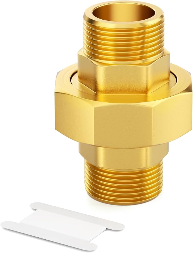 GASHER 3/4" MNPT Brass Union Pipe Fitting | 3/4 Inch Male x 3/4 Inch Male by GASHER