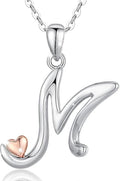 CELESTIA 925 Sterling Silver Initial Necklaces 26 Letter with Rose Gold Heart - 18 Inch Chain
