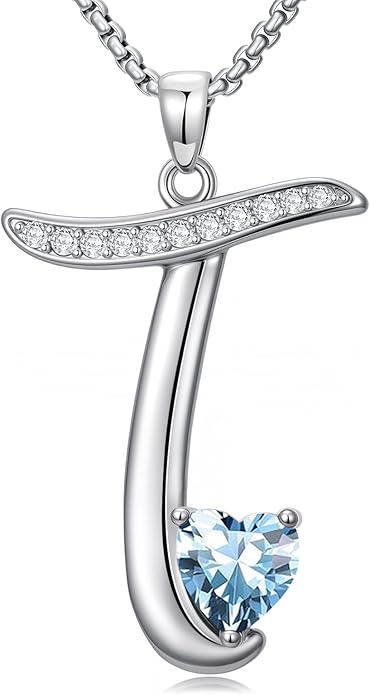 Valentines Day Gifts for Women Alphabet A to Z Initial Birthstone Pendant Necklaces for Women - 18k White Gold Plated Personalized Name Jewelry Valentine Mothers Day Birthday Gifts for Women Her Girlfriend