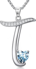 Valentines Day Gifts for Women Alphabet A to Z Initial Birthstone Pendant Necklaces for Women - 18k White Gold Plated Personalized Name Jewelry Valentine Mothers Day Birthday Gifts for Women Her Girlfriend