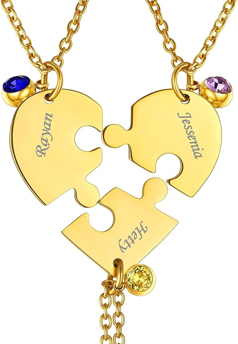 FindChic Personalized Matching BFF Necklace for 2/3/4/5/6 Puzzle Name Heart Pendant Stainless Steel Couple Necklace Set Customized Necklaces for Teen Girls