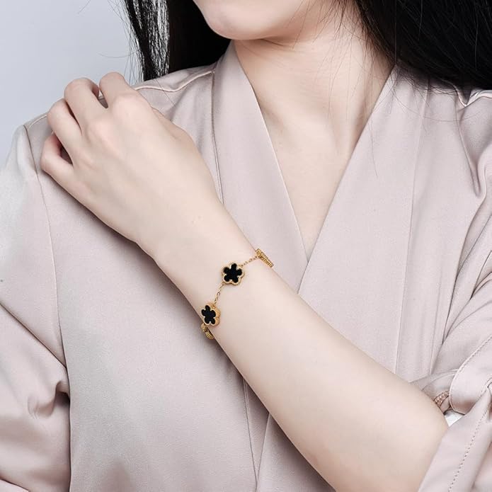 18K Gold-Plated Four Leaf Clover Bracelet for Women,Adjustable lucky Bracelet Set Jewelry Gift-Hypoallergenic Charm for Birthdays, Wellness & Daily Wear
