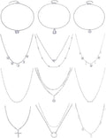 12pcs Chain Gold Bead Necklace Coin Moon Star Pearl Pendant Chain Choker Multilayer Necklace Leather Cord Set for Women Men Adjustable Gold Tone