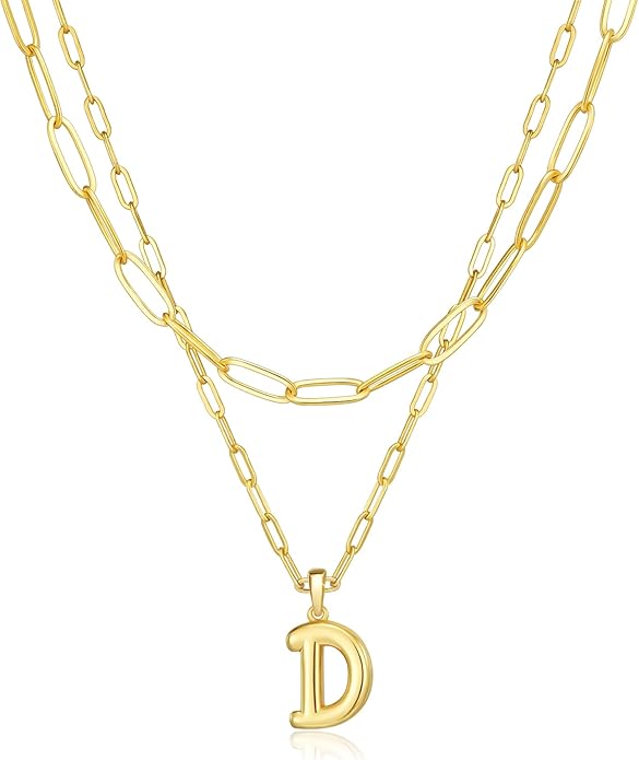 adoyi Valentines Day Gifts for Women Hers Dainty 14K Gold Plated Heart Initial Necklaces Layered Letter A-Z Pendant Necklace Stack Trendy Jewelry Birthday Valentines Day Gifts for Women Jewelry