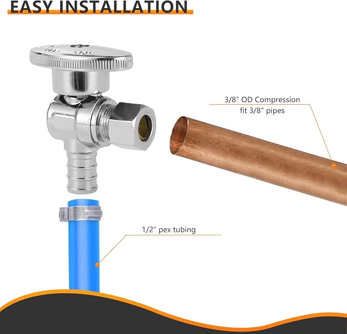2PC HeSun 1/2" PEX-B Crimp x 3/8" OD Compression Angle Stop Valve | 1/4 Turn - Image 6