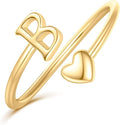 Initial Rings for Women Girls - Valentines Day Gifts for Her, Adjustable Rings for Women Non Tarnish Letter A-Z Dainty Heart Ring Teen Girls Gifts Trendy Stuff Personalized Jewelry Gift