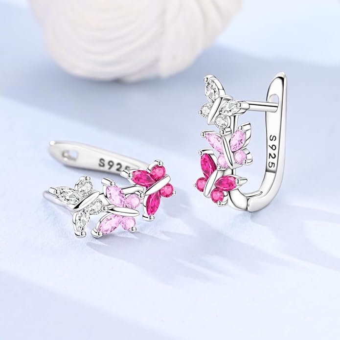 Parmuz 925 Sterling Silver Huggie Hoop Earrings Butterfly Posts Thick Chunky Hoops for Women Small Tiny cuff Cubic Zirconia Snake Heart Earring
