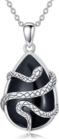 Black Onyx Necklace 925 Sterling Silver Flower Insect Pendant Teardrop Onyx Jewelry Valentines Day Birthday Gifts for Women