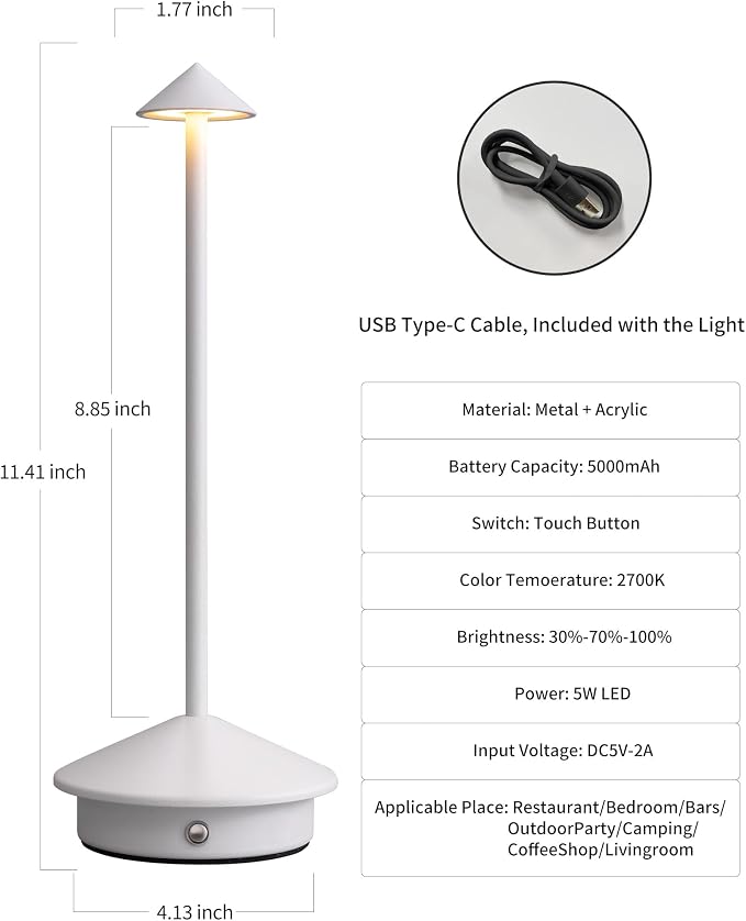 Modern Cordless Table Lamp Set of 2, Rechargeable, Battery Operated Lighting - Image 5