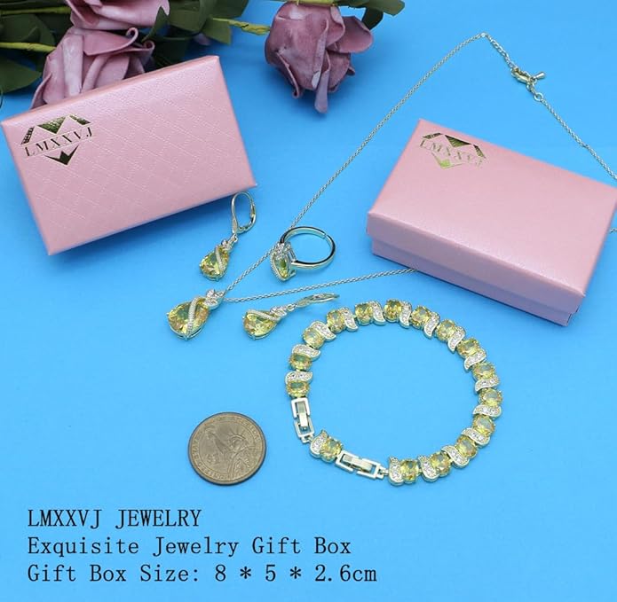 LMXXVJ Jewelry Set for Women,Teardrop Cubic Zirconia Necklace Earrings Adjustable Ring Bracelet Jewelry Set Formal Jewelry Gift