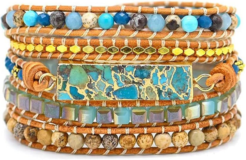ZOSOJONA Women Wrap Bracelets Boho Natural Stone Jasper Turquoises Strand Bracelet Jewelry Collection