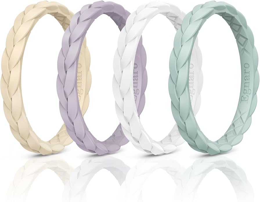 Egnaro Thin Silicone Anniversary Rings:2.5mm Wide - 2mm Thick Woven Design Statement Rubber Wedding bands Women,2-5 Variety Multipack