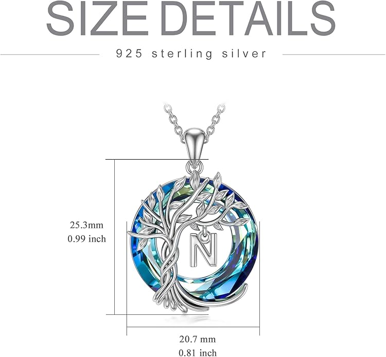 TOUPOP Gifts for Women Tree of Life Necklace 925 Sterling Silver Initial Pendant Family Tree Crystal Jewelry Valentine's Day Birthday Gifts for Her Mom Wife Girlfriend Daughter