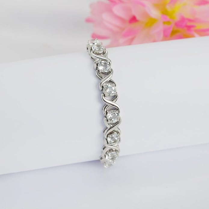 Birthstone Bangle Bracelet for Women Classic Beautiful 925 Sterling Silver Sparkling Gemstone XO Bolo Tennis Bracelet Fine Wrist Jewelry 4.2 Ct, 11"