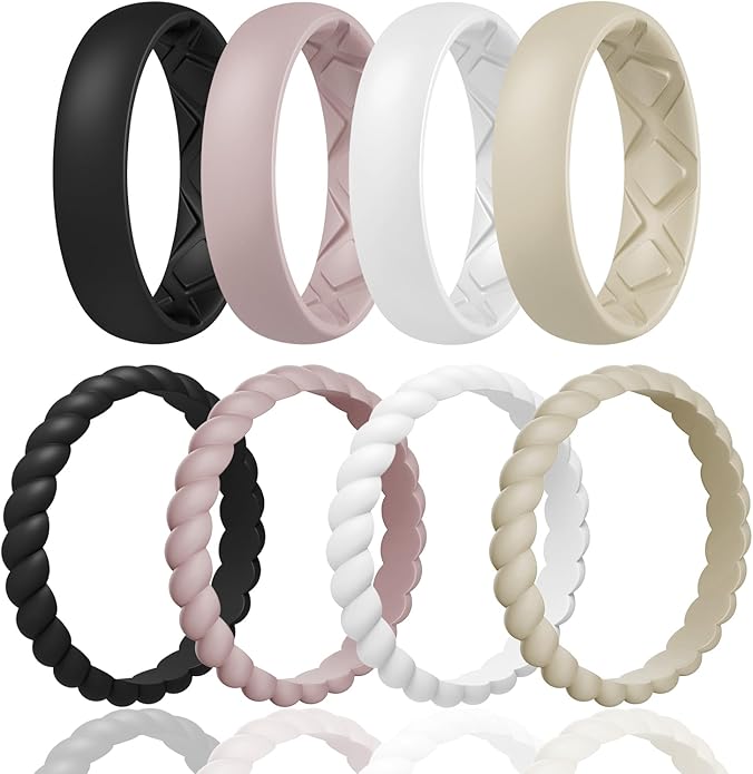 Egnaro Women's Bridal Rings Sets, Inner Arc Ergonomic Breathable Design Silicone Rubber Wedding Bands