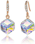 Austrian Crystal Cube Drop Dangle Earrings for Women 14K Gold Plated Hypoallergenic Jewelry