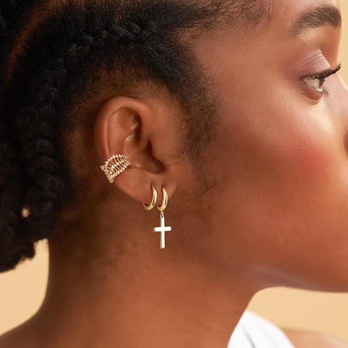 MYEARS Women Earrings Gold Huggie Hoop Ear Stud Cuff 14K Small Simple Hypoallergenic Everyday Jewelry
