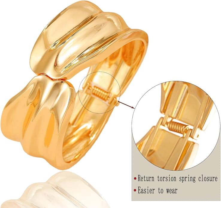 Gold Chunky Bangle Bracelet for Women Adjustable Twist Cuff Design Tarnish-proof Stackable Jewelry Gift