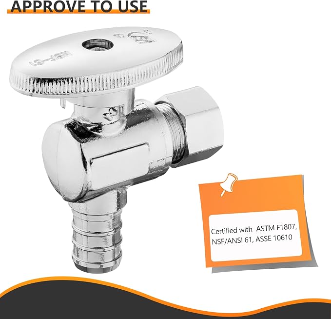 100PC HeSun 1/2" PEX-B Crimp x 3/8" OD Compression Angle Stop Valve | 1/4 Turn - Image 3