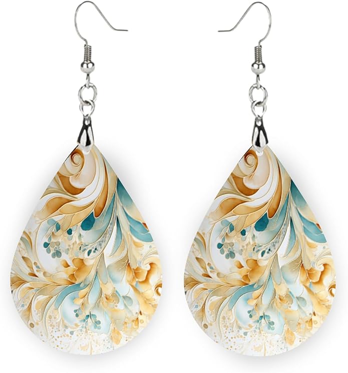 Teardrop Wood Earrings Light Weight Printed Image Dangle Jewelry, Fun and Funky Earrings