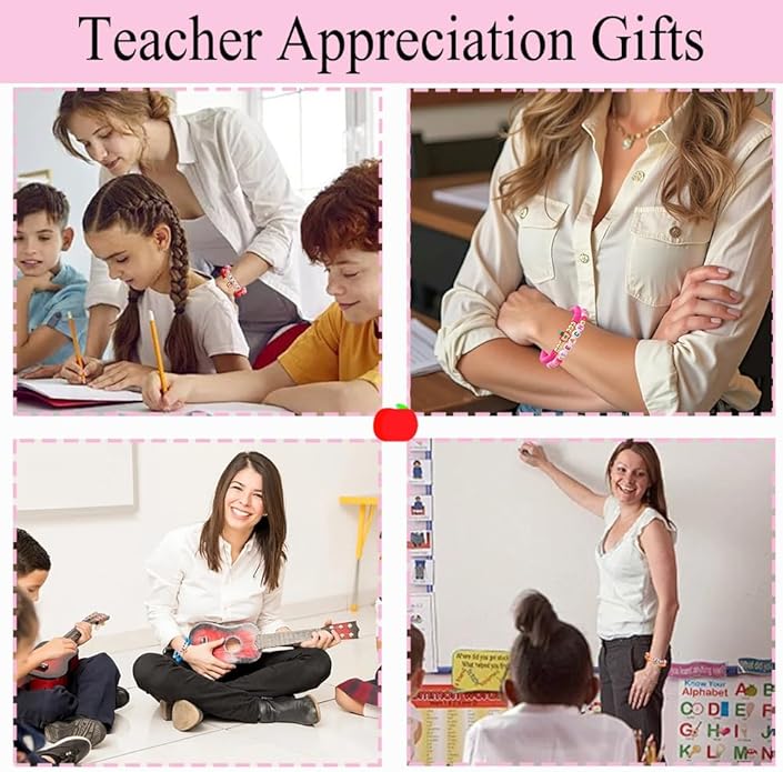 COLOYAN 18PCS Teacher Appreciation Gifts for Women Men, Teacher Gifts Wooden Beaded Bracelet elastic Clay Bracelet, Birthday Christmas Thanksgiving Thank You Gifts for Teachers