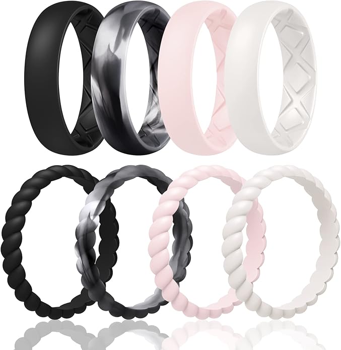 Egnaro Women's Bridal Rings Sets, Inner Arc Ergonomic Breathable Design Silicone Rubber Wedding Bands