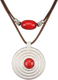 Boho Necklaces for Women Chunky Circle Necklace Layered Boho Circle Leather Choker Necklace Long Vintage Necklaces Bohemian Jewlery Gifts