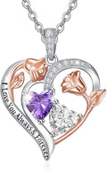 Valentine's Day Gifts for Wife 925 Sterling Silver Double Birthstone Pendant Necklaces I Love You for Always and Forever Necklace Anniversary Birthday Gifts for Wife Girlfriend Mom Her