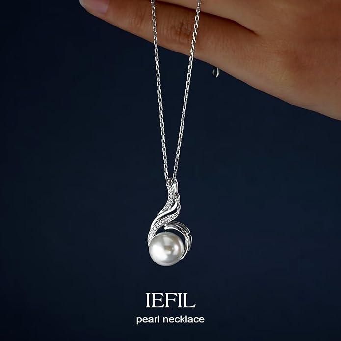 Iefil Valentines Day Gifts for Her - 925 Sterling Silver 10-11mm Freshwater Pearl Necklace, Anniversary Birthday Gifts for Women Wife Girlfriend