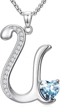Valentines Day Gifts for Women Alphabet A to Z Initial Birthstone Pendant Necklaces for Women - 18k White Gold Plated Personalized Name Jewelry Valentine Mothers Day Birthday Gifts for Women Her Girlfriend