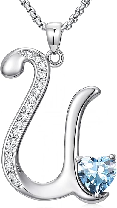 Valentines Day Gifts for Women Alphabet A to Z Initial Birthstone Pendant Necklaces for Women - 18k White Gold Plated Personalized Name Jewelry Valentine Mothers Day Birthday Gifts for Women Her Girlfriend