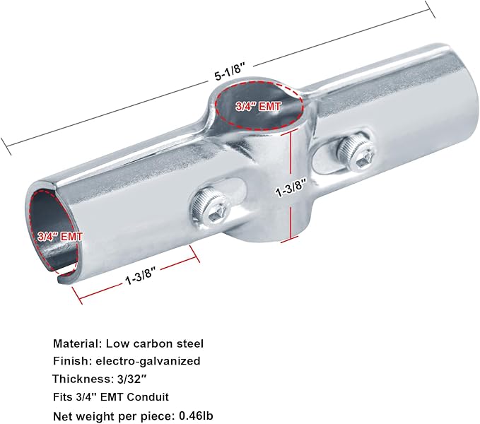 10 Sets 180 Degree Pipe Clamp Cross Connectors, Fits 3/4" EMT Directly | - Image 3