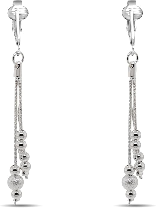 Silver Clip On Earrings For Women, They Look Pierced, Don't Pinch & Won't Fall Off, Hypoallergenic & Lightweight