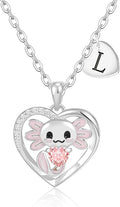 C-leen Axolotl Valentines Day Gifts for Her, 14K Gold Plated Axolotl Initial Necklace Cute Heart Initial Pendant Necklaces Birthday Valentines Day Gifts for Kids Girls Women