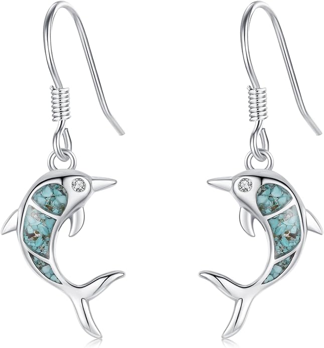 Ocean Earrings 925 Sterling Silver Turquoise Sea Animal Dangle Drop Earrings Beach Themed Jewelry Gifts for Women Girls